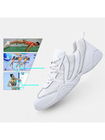 Ferndule Girls Breathable Round Toe Dance Sneakers Competition Lightweight Lace Up Training Cheer Shoes White 2Y