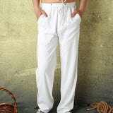 Mens Pants Elastic Drawstring Waist Lightweight Summer Trousers