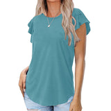 Lumento Summer Tops for Women Casual Ruffle Short Sleeve Top Round Neck Tunic Tops Tee Blouse