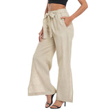 Women Side Slit Wide Leg Loungewear Solid Color Casual Bottoms High Waisted Summer Palazzo Pants