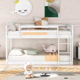 CUH Low Bunk Bed for Kids Bedroom, Twin over Twin Bed,Floor Bunk Bed Frame with Safety Rail, Ladder,Beds Mattress Foundation for Boys Girls, No Box Spring Needed