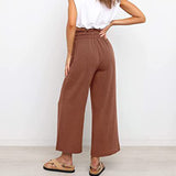 Women Plain Daily Wear Trousers Casual Buttons Palazzo Pant Loose Fit Solid Color Pants