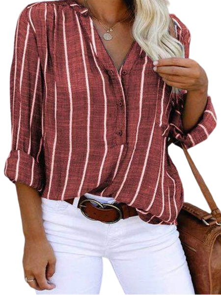 Summer Beach Blouse for Women Long Sleeve V Neck Shirts Buttons Up Casual Boho Print Loose Tunic Tops
