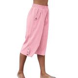Women Yoga Capris Pants Button Straight Leg Loose Comfy Lounge Pants