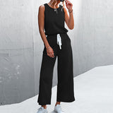 Womens Casual Solid Color Sleeveless Jumpsuit Long Pants