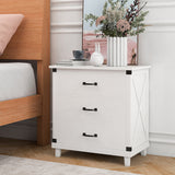 Gplesas Office Modern Bedside Furniture With 3 Drawer White Cabinet Stable Legs Sturdy Nightstand Ample Space Hallway Bedroom