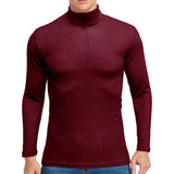 Men's Solid Color High Collar Knitted Sweater Jumper Casual Pullover Tops Blouse