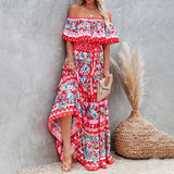 Women Casual Slim Fit Off Shoulder Maxi Dress Summer Beach Short Sleeve Sundress