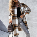 Women's Casual Plaid Wool Lapel Single-breasted Keep Warm Cardigan Long Sleeve