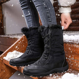 Womens Snow Boots Winter Warm Mid Calf Leather Waterproof Outdoor Slip On Shoes Size 8