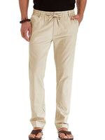 Men Summer Casual Elastic Waist Pants Straight Leg Fitted Trousers Solid Color Yoga Loungewear with Pockets
