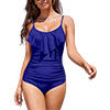 Women Monokinis Swimsuit One-piece Swimming Suit Ruffles Swimwear Round Neck Beachwear Tummy Control Bathing Suit With Push Up Bra Padded