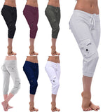 Women Yoga Workout Capris Pant with Pocket Plus Size Fitness Gym Cropped Pants