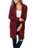 Women's Casual Cardigan Pockets Knitted Long Sleeve Hooded Jumper Knitted Top