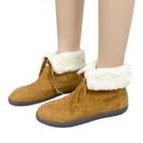 Womens Plush Lined Warm Ankle Boots Winter Snow Boots Short Booties Lace Up Casual Soft Shoes