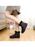 Womens Solid Color Round Toe Slip On Ankle Boots Warm Lightweight High Top Shoes