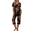 Women Floral Pajama Set Sleepwear Tops with Capri Pants Outfits Ladies Summer Comfy Sleep Nightshirt PJS Set