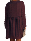 Women's Solid Color V-Neck Mini Dresses Casual Long Sleeve A-Line Dresses Ruched