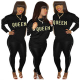 Women Letter Design Rhinestone Faux Pearl Two-Piece Suit Party Sexy Tracksuit