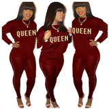 Women Letter Design Rhinestone Faux Pearl Two-Piece Suit Party Sexy Tracksuit