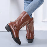 Womens Cowgirl Cowboy Boots Ladies Mid Wide Calf Fashion Western Shoes Size 4-12