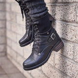 LADIES WOMENS FLAT LOW HEEL LACE UP ARMY MILITARY COMBAT BIKER ANKLE BOOTS SIZE