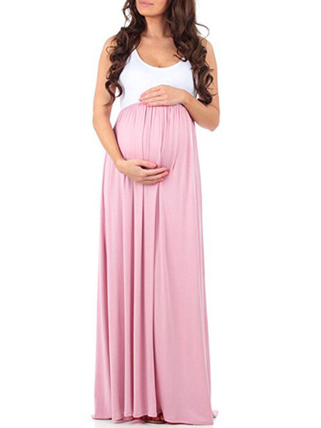 Pregnant Women Maternity Solid Maxi Dress Casual Sleeveless Vest Dress Sundress