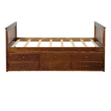 Goory Wooden Frame Twin Size Captain Bed,Daybed with 3 Storage Drawers,Trundle Bed Frame,Platform Guest Bed Walnut