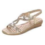 Women's Summer Slip On Wedge Casual Rhinestones Hollow Holiday Anti Slip Sandals