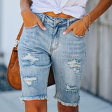 Women Tassel Skinny Stretch Ripped Midi Jeans Streetwear Summer Denim Short Pant