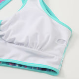 Women Sexy Swimwear V Neck Sleeveless Skirt Set Bow Tie Casual Bathing Suit High Waist Backless Swimdress Ruffle Hem Holiday Summer