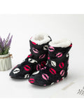 Women Men Winter Warm Boot Slippers Lips Design Flat Thicken Plus Velvet Slipper