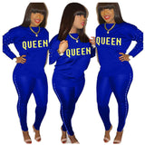 Women Letter Design Rhinestone Faux Pearl Two-Piece Suit Party Sexy Tracksuit