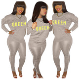 Women Letter Design Rhinestone Faux Pearl Two-Piece Suit Party Sexy Tracksuit