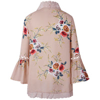 Lady Lace Hollow Flowers Flared Sleeve Open Front Outwear Casual Light Smock Top