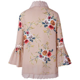 Lady Lace Hollow Flowers Flared Sleeve Open Front Outwear Casual Light Smock Top