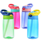 Kids Children Straw Water Bottle Plastic Drinking Cup Leak Proof Portable Sports Student School Suction Cup 16.2oz 480ml BPA Free
