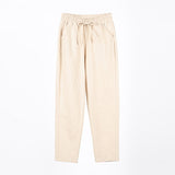 Ladies Cotton Elastic Waisted Pants Women Tapered Trousers Pockets Summer Solid Color Casual Bottom