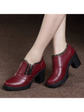 Women's Casual Zipper Lace Platform Mid-Heel Round Toe Oxfords Dress Shoes
