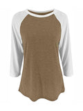 Women Color Matching Crew Neck 3/4 Sleeve T-Shirt Pullover Blouse Tops Tunic Tee
