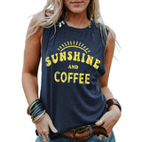 Lumento Women Sunshine and Coffee Tank Tops Casual Summer Graphic Shirt Sleeveless Graphic Tee Shirts