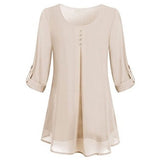 Women's Adjusted 3/4 Sleeve Crew-Neck Chiffon Shirt Casual Loose Pullover Blouse