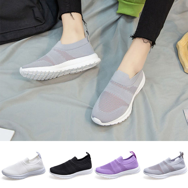 Women's Slip On Walking Sneakers Casual Breathable Walking Flying Woven Shoes