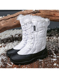 Womens Snow Boots Winter Warm Mid Calf Leather Waterproof Outdoor Slip On Shoes Size 8