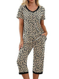 Women Floral Pajama Set Sleepwear Tops with Capri Pants Outfits Ladies Summer Comfy Sleep Nightshirt PJS Set