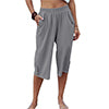 Women Yoga Capris Pants Button Straight Leg Loose Comfy Lounge Pants