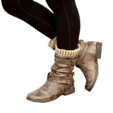 Womens Ankle Sock Boots Buckle Faux Leather Warm Lined Winter Boots Shoes Sizes