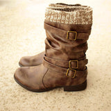 Womens Ankle Sock Boots Buckle Faux Leather Warm Lined Winter Boots Shoes Sizes