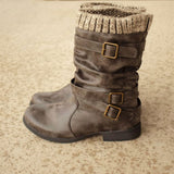 Womens Ankle Sock Boots Buckle Faux Leather Warm Lined Winter Boots Shoes Sizes