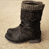 Womens Ankle Sock Boots Buckle Faux Leather Warm Lined Winter Boots Shoes Sizes